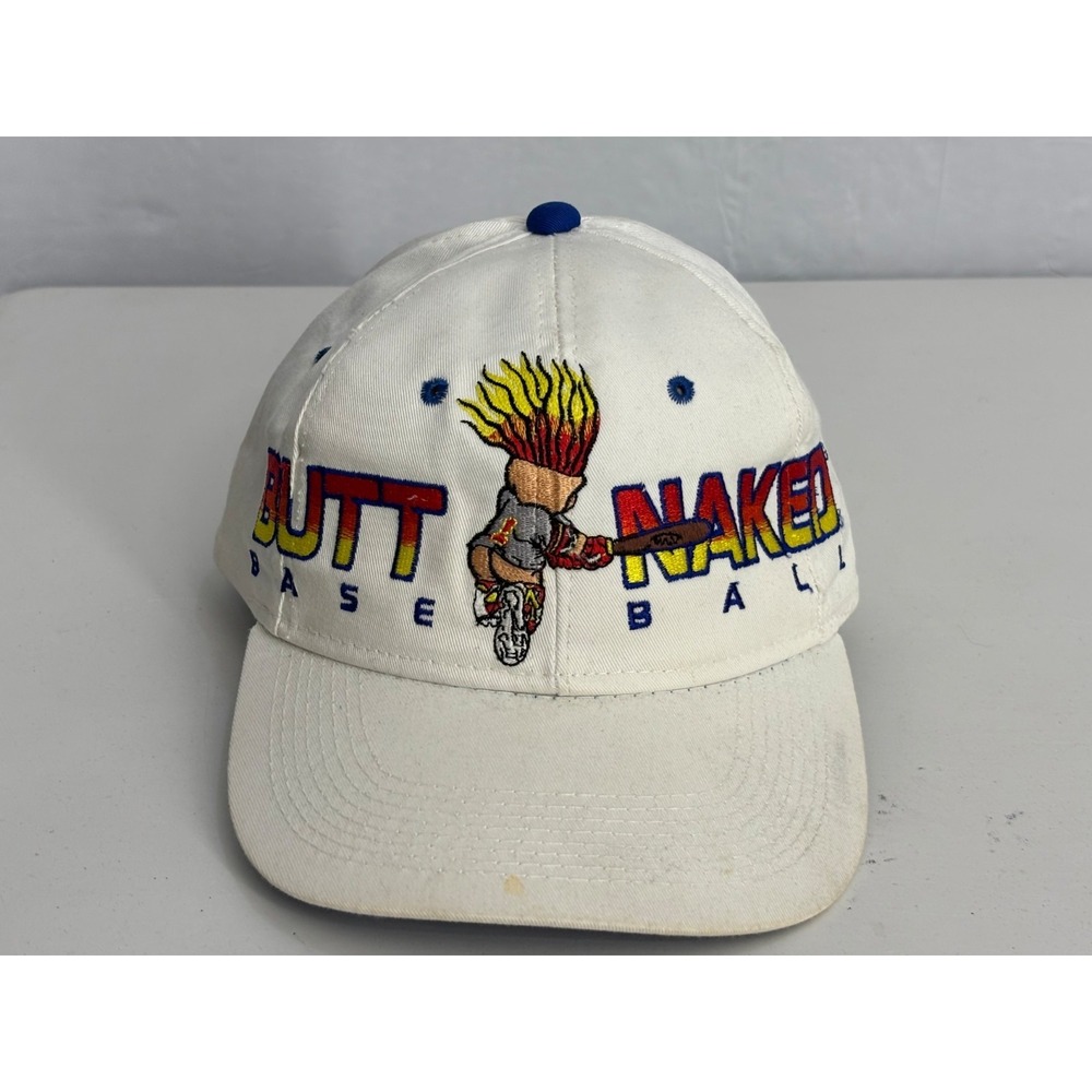 Butt Naked Baseball Hat Cap Men's White Funny Logo‎ Snapback 90's Vintage Kudzu